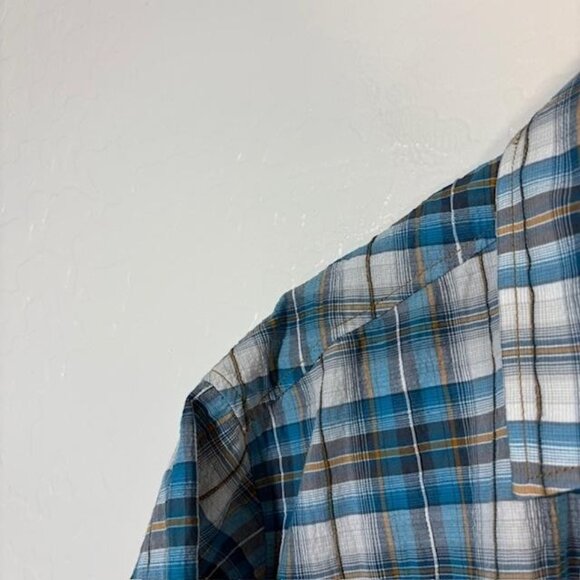 Kuhl Shirt Mens XL Blue Gray Plaid Short Sleeve Button Down Western Hiking Trail - Picture 2 of 7
